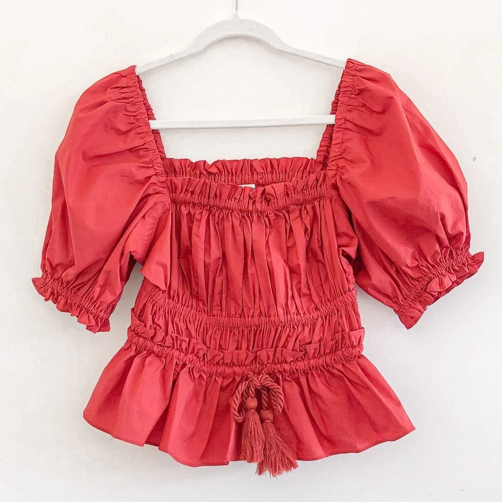 Ulla Johnson Evita Shirred Cotton Top Burnt Henna 2